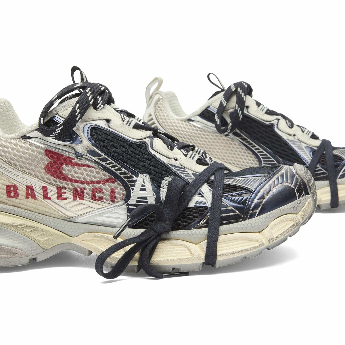 Balenciaga Men's 3XL Split Logo Sneaker in Eggshell/Red/Navy