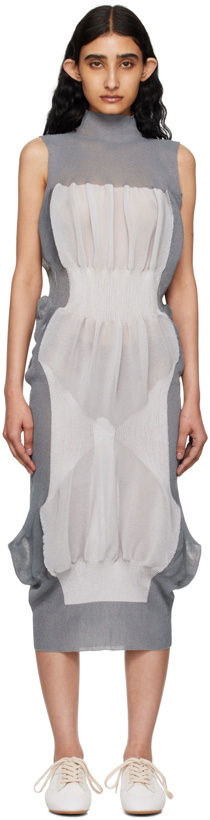 Photo: ISSEY MIYAKE Gray Shaped Nude Midi Dress