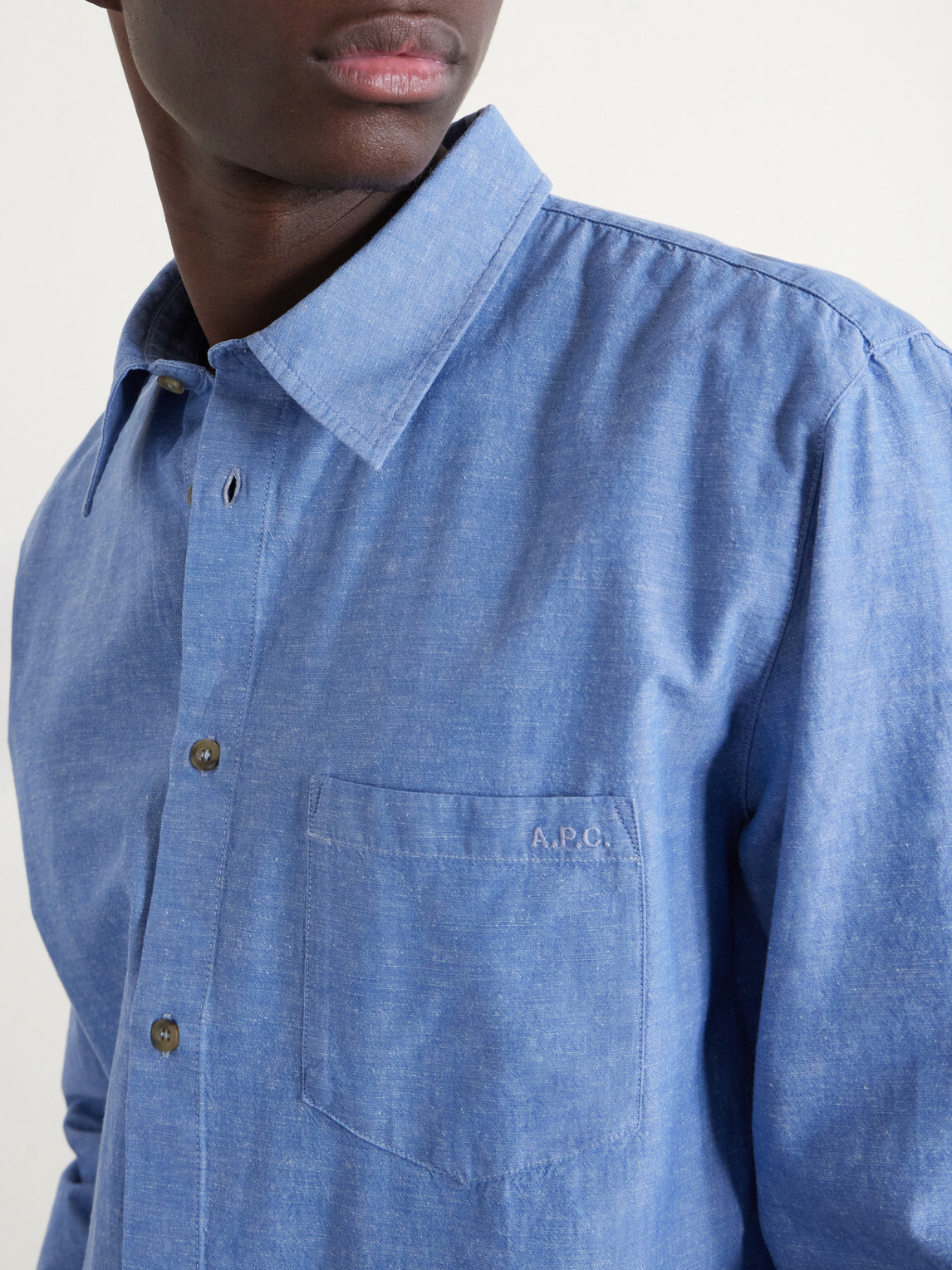 A.P.C. - Harris Logo-Embroidered Cotton and Linen-Blend Shirt - Blue