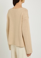 Another Tomorrow Draped Ribbed Cotton-knit Jumper Beige