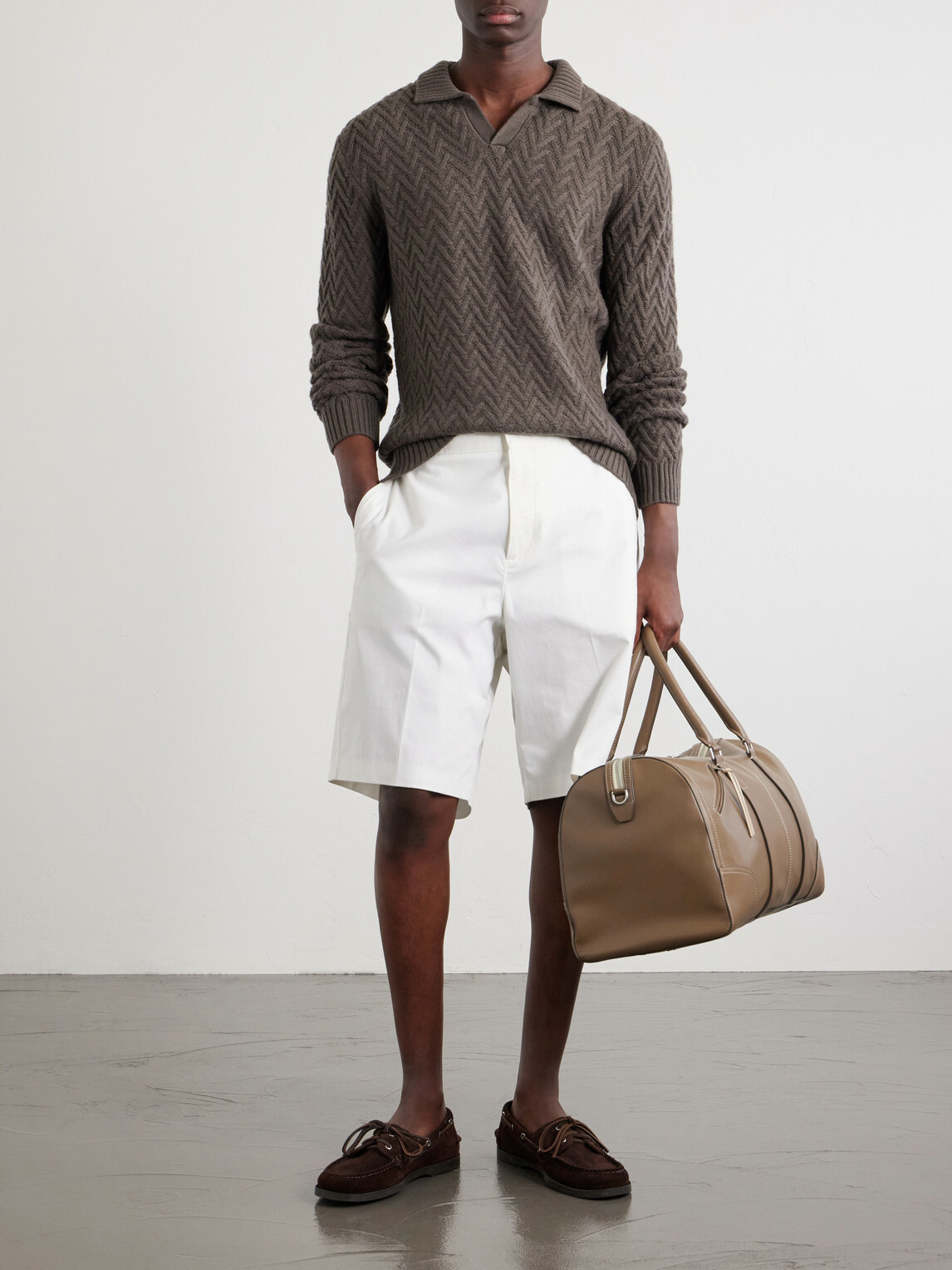 Mr P. - Wool and Cashmere-Blend Jacquard Polo Shirt - Brown