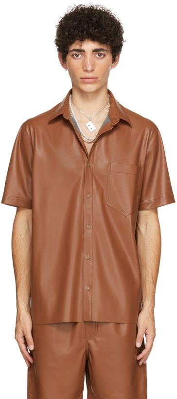 Photo: Nanushka Burgundy Vegan Leather Adam Short Sleeve Shirt