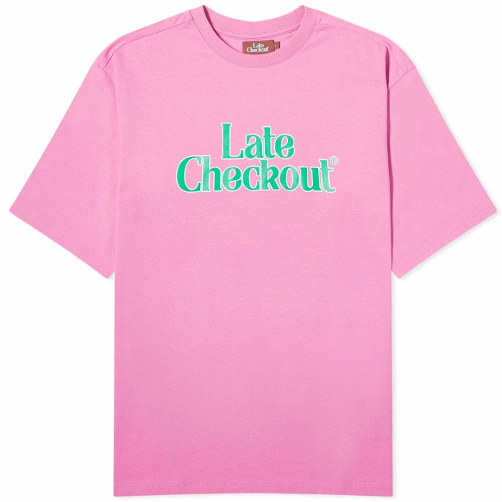 Photo: Late Checkout Men's Logo T-Shirt in Pink