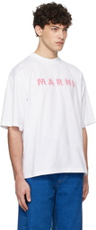 Marni White Checked 'Marni' Logo Crewneck T-shirt