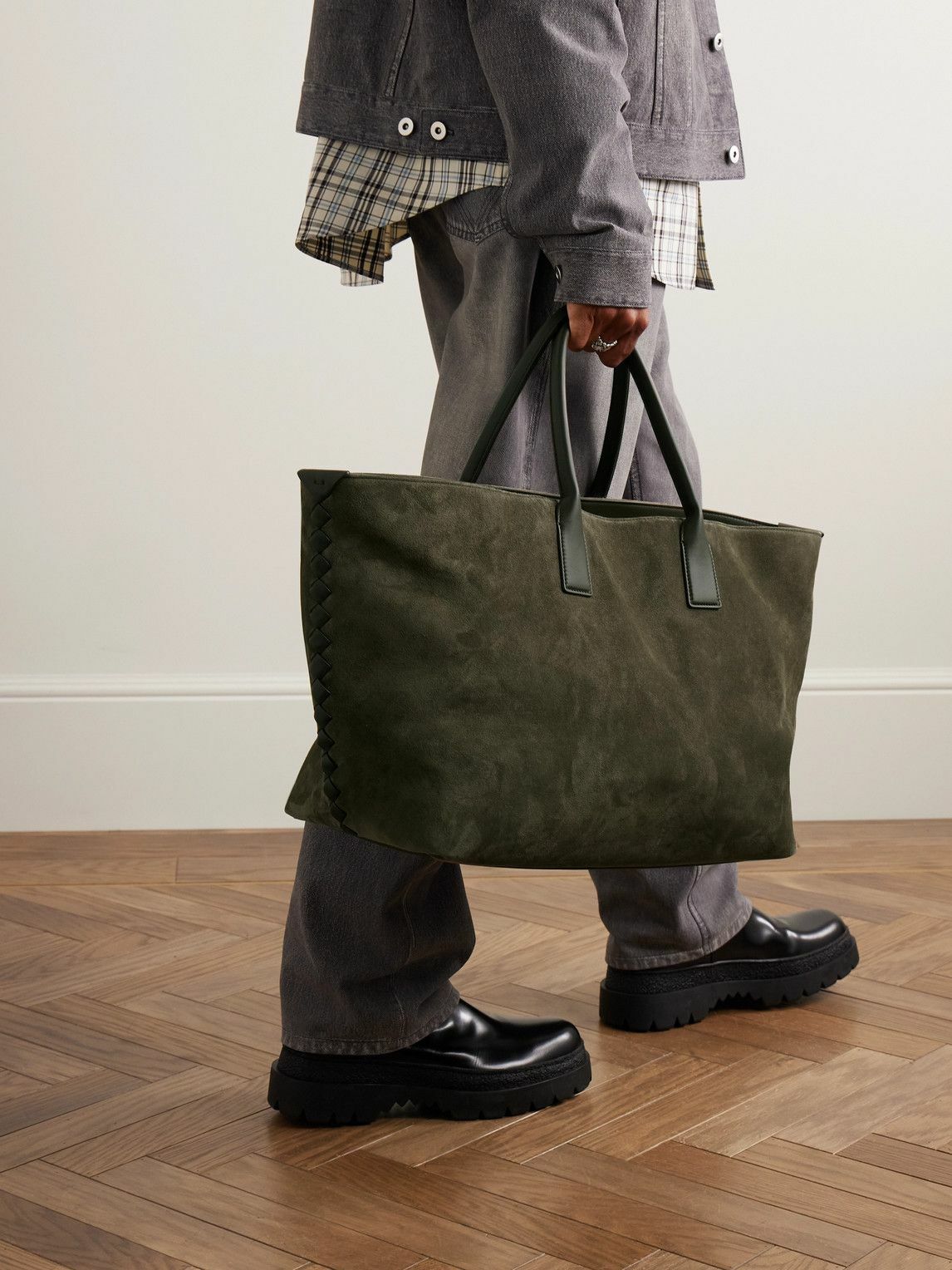 Bottega Veneta - Cabat Large Leather-Trimmed Suede Tote