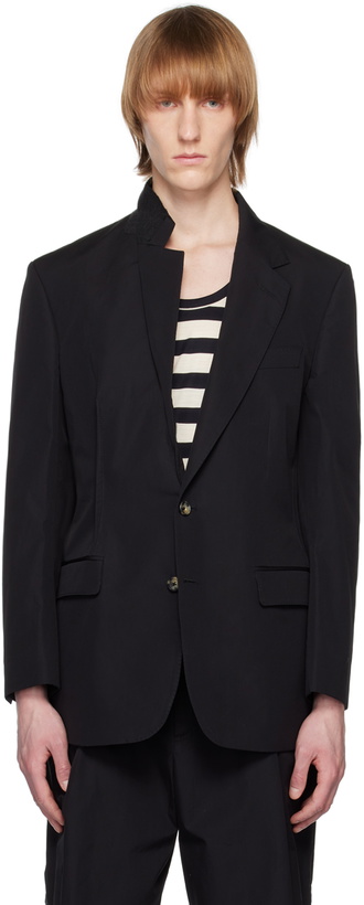 Photo: Marina Yee Black Asymmetrical Darts Blazer