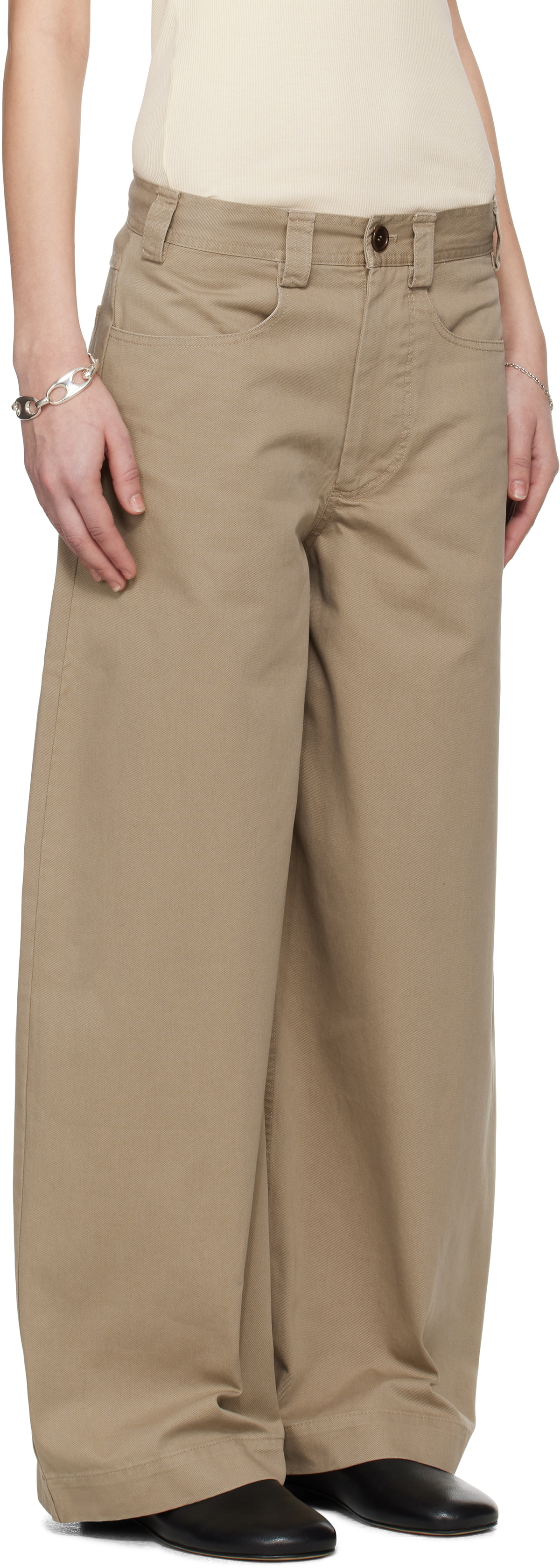 Meta Campania Collective Taupe Egon Wide-Leg Washed Midweight Cotton Trousers