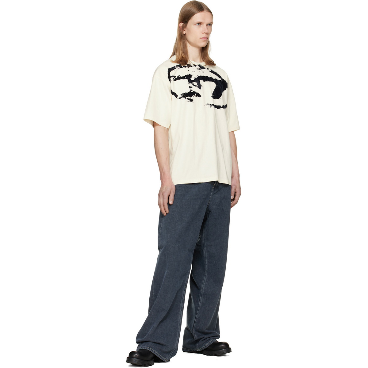 Diesel Off-White Distressed Flocked Logo T-shirt