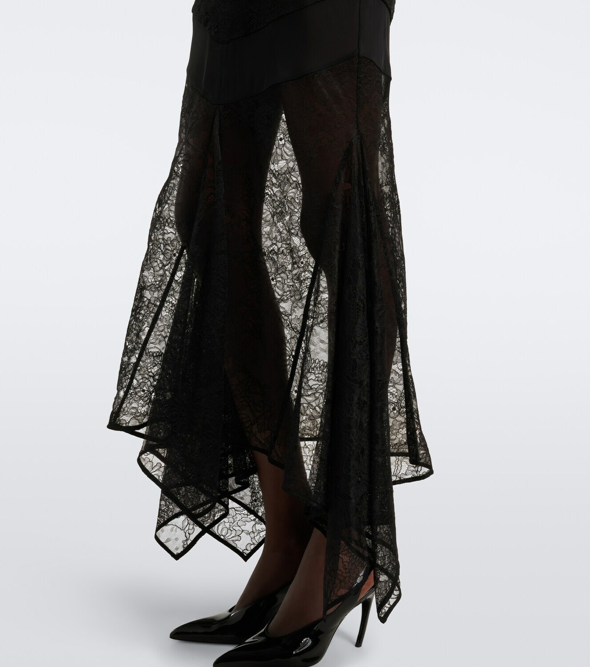 The Attico Semi-sheer asymmetric lace midi dress