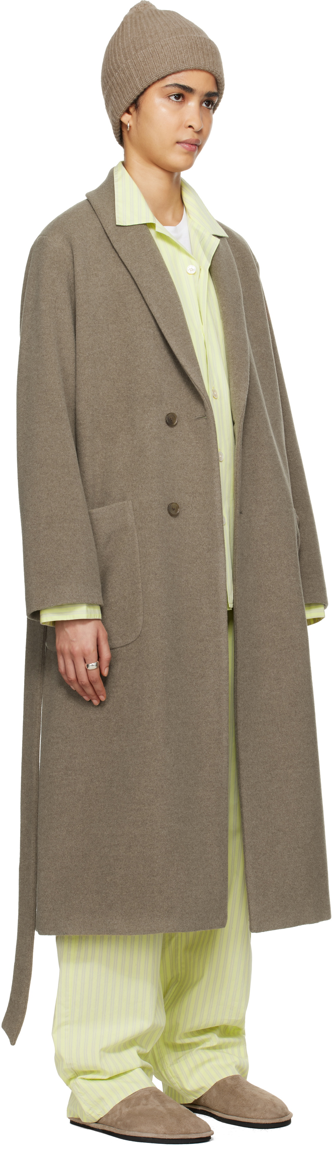 Tekla SSENSE Exclusive Taupe AURALEE Edition Robe Coat Tekla Fabrics