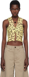 Stanley Raffington Yellow & Green Leopard Print Plated Knit Cropped Tank Top