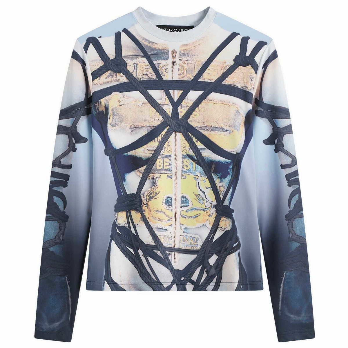 Y/Project Women's Bondage Print Long Sleeve Fitted Top in Blue/Black