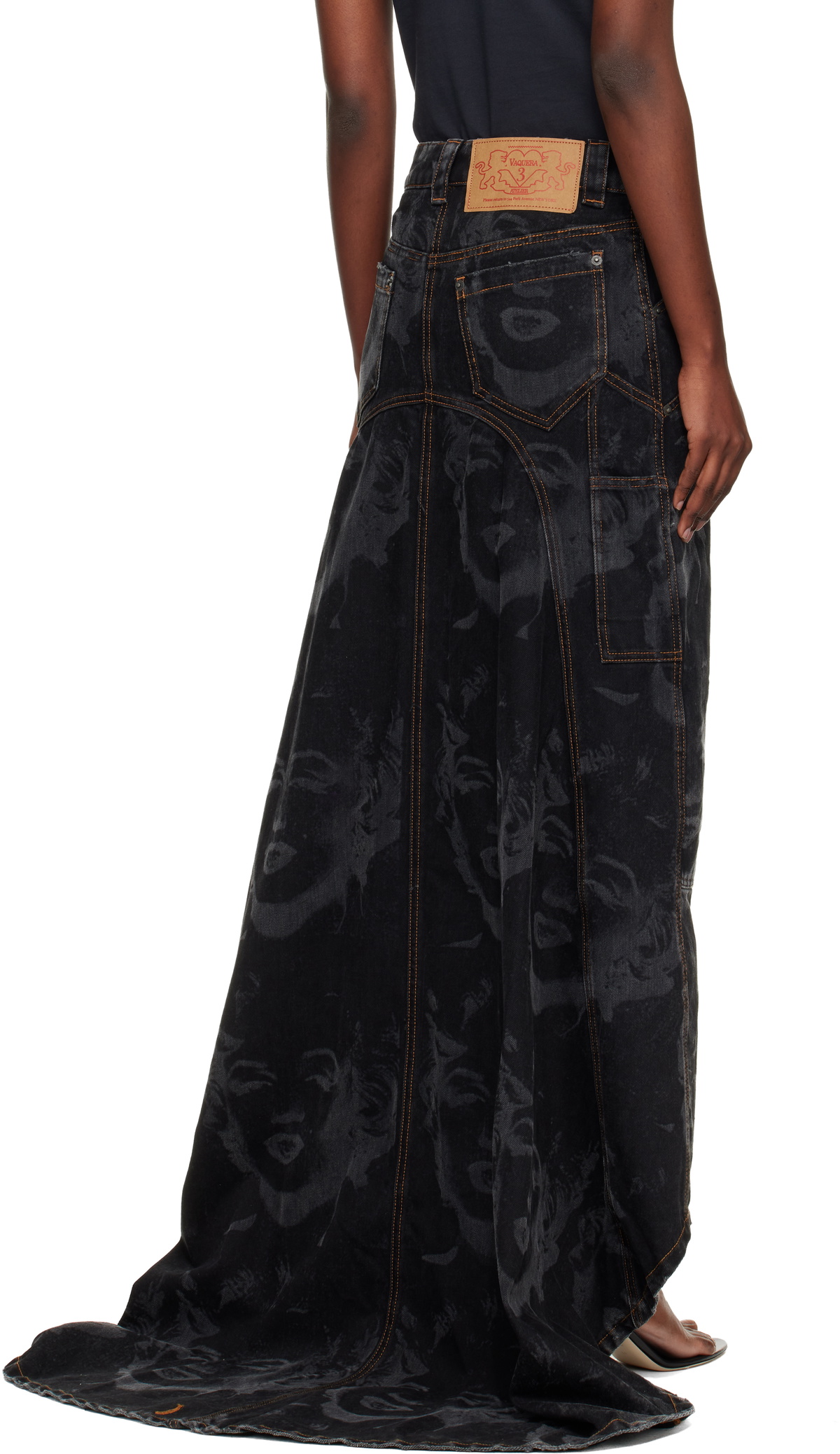 VAQUERA Black Prom Denim Maxi Skirt