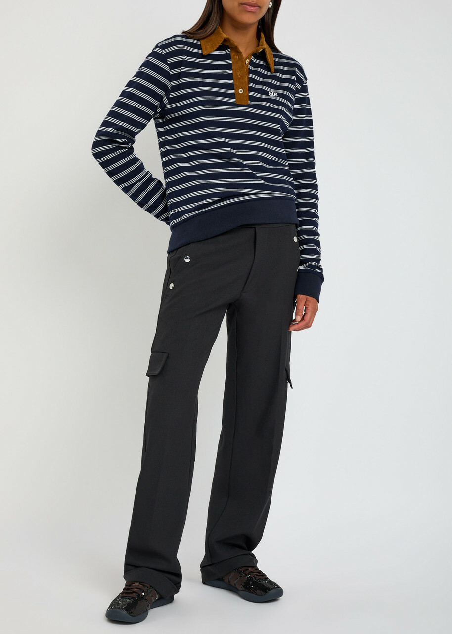 Wales Bonner Reflect Striped Piqué Cotton Polo Shirt Navy