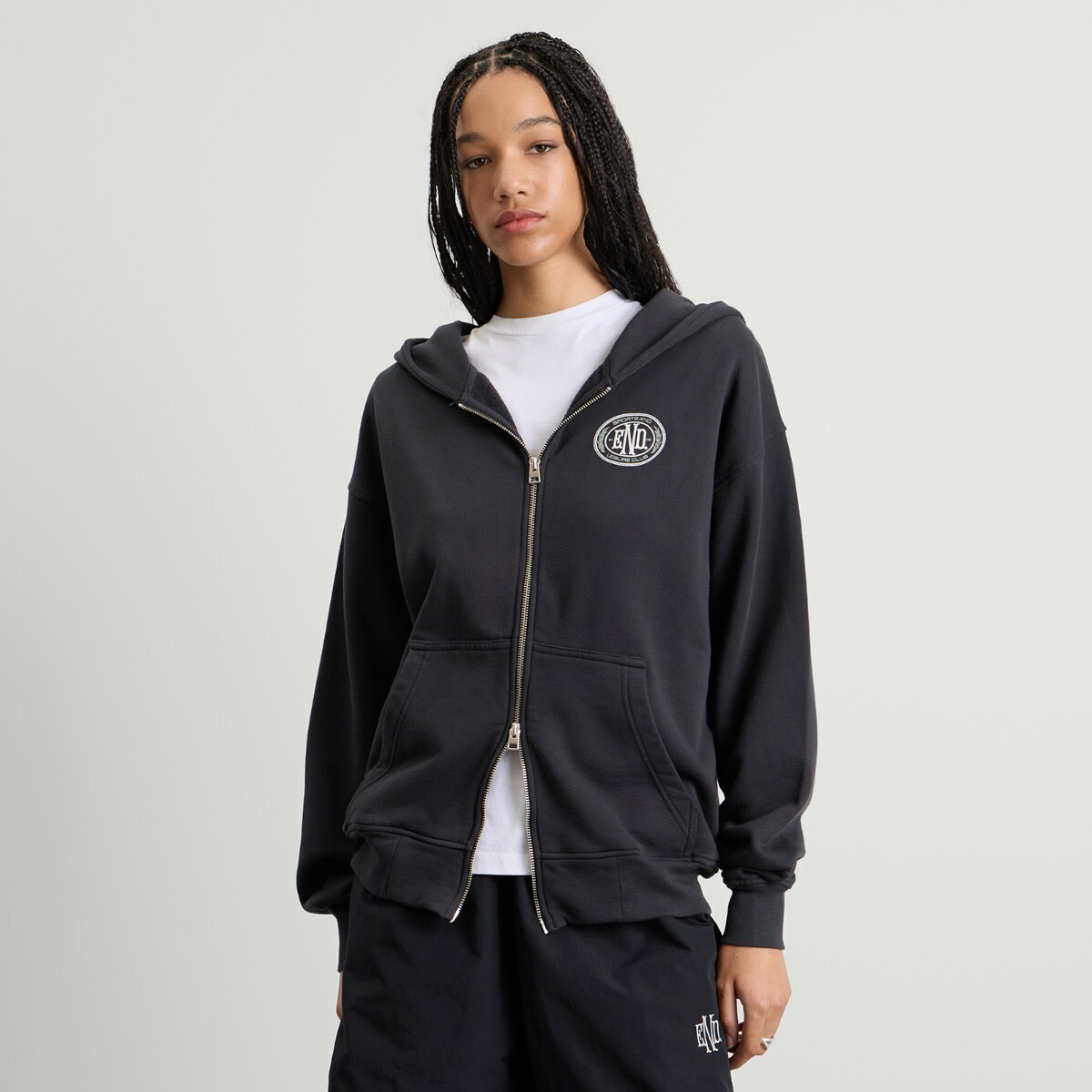 END. Leisure Zip Hoodie in Cinder Black