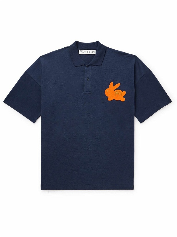 Photo: JW Anderson - Oversized Logo-Embroidered Cotton-Piqué Polo Shirt - Blue