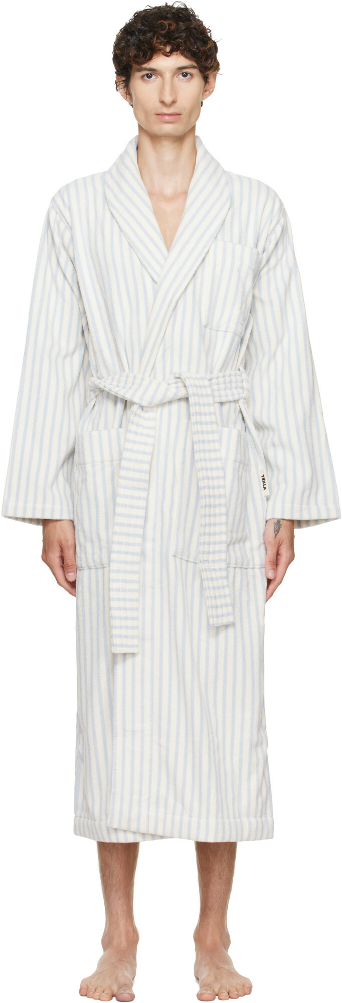 Tekla White & Blue Terry Classic Bathrobe