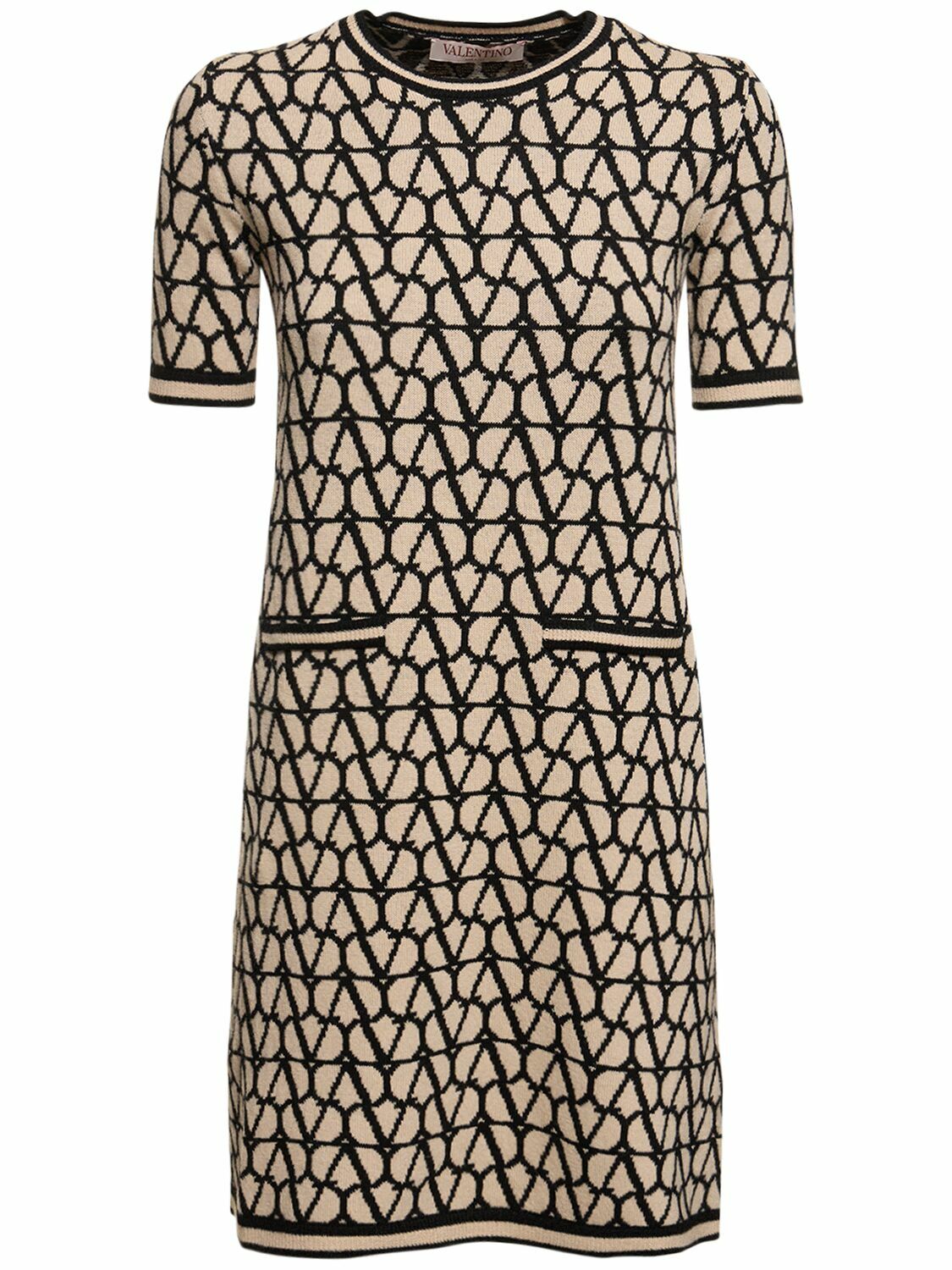 VALENTINO - Wool Knit Logo Short Sleeve Mini Dress Valentino