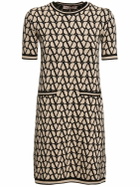 VALENTINO - Wool Knit Logo Short Sleeve Mini Dress