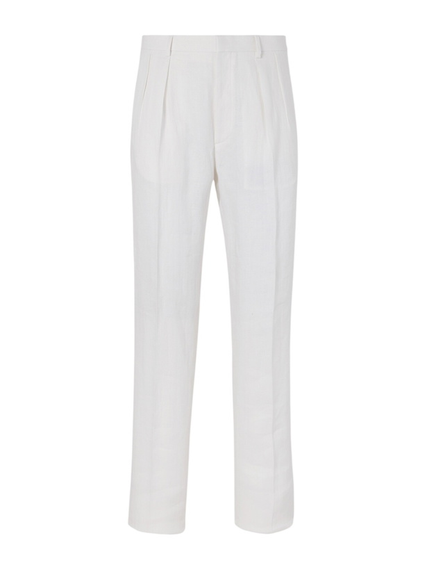 Photo: Ralph Lauren Purple label - Straight-Leg Pleated Herringbone Linen Trousers - White