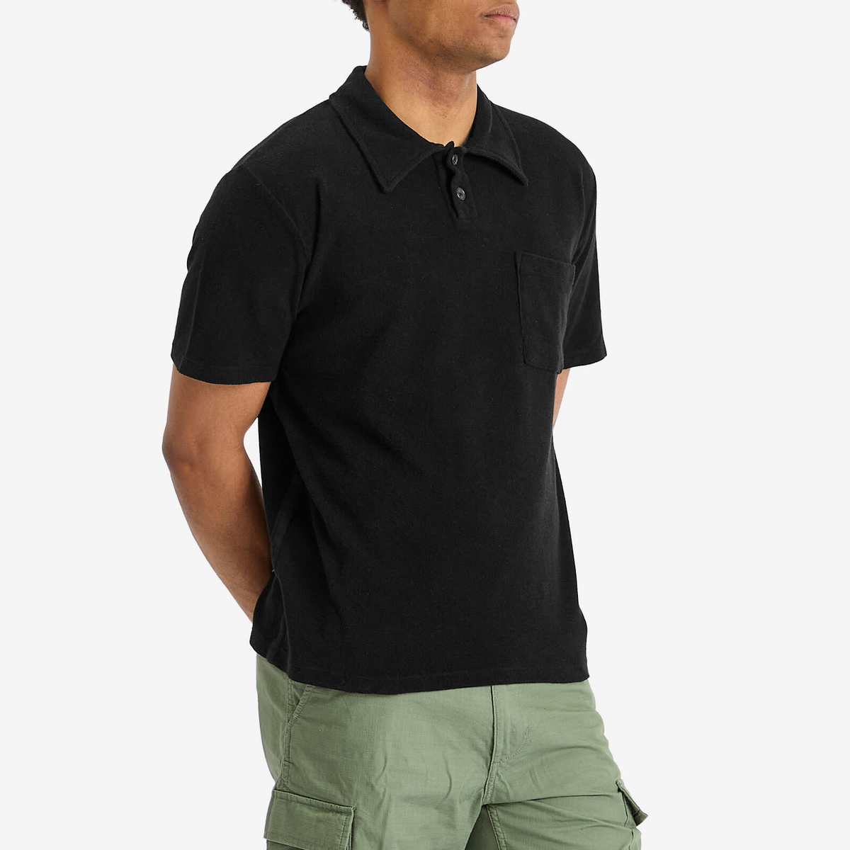 Universal Works Men's Newlyn Light Weight Terry Polo in Black
