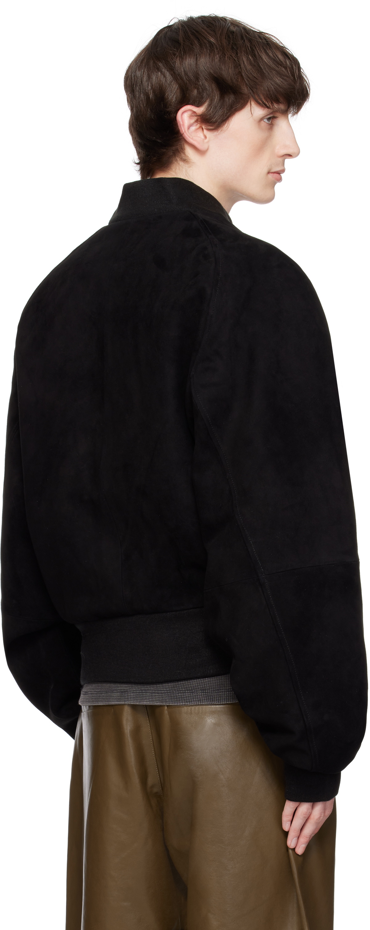 Entire Studios Black Raglan Bomber Leather Jacket