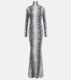 Norma Kamali Snake-print turtleneck jersey maxi dress