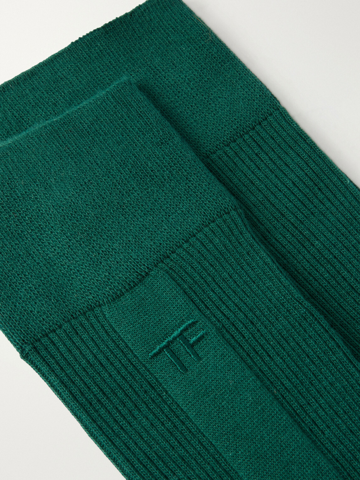 TOM FORD - Logo-Embroidered Ribbed Cotton Socks - Green