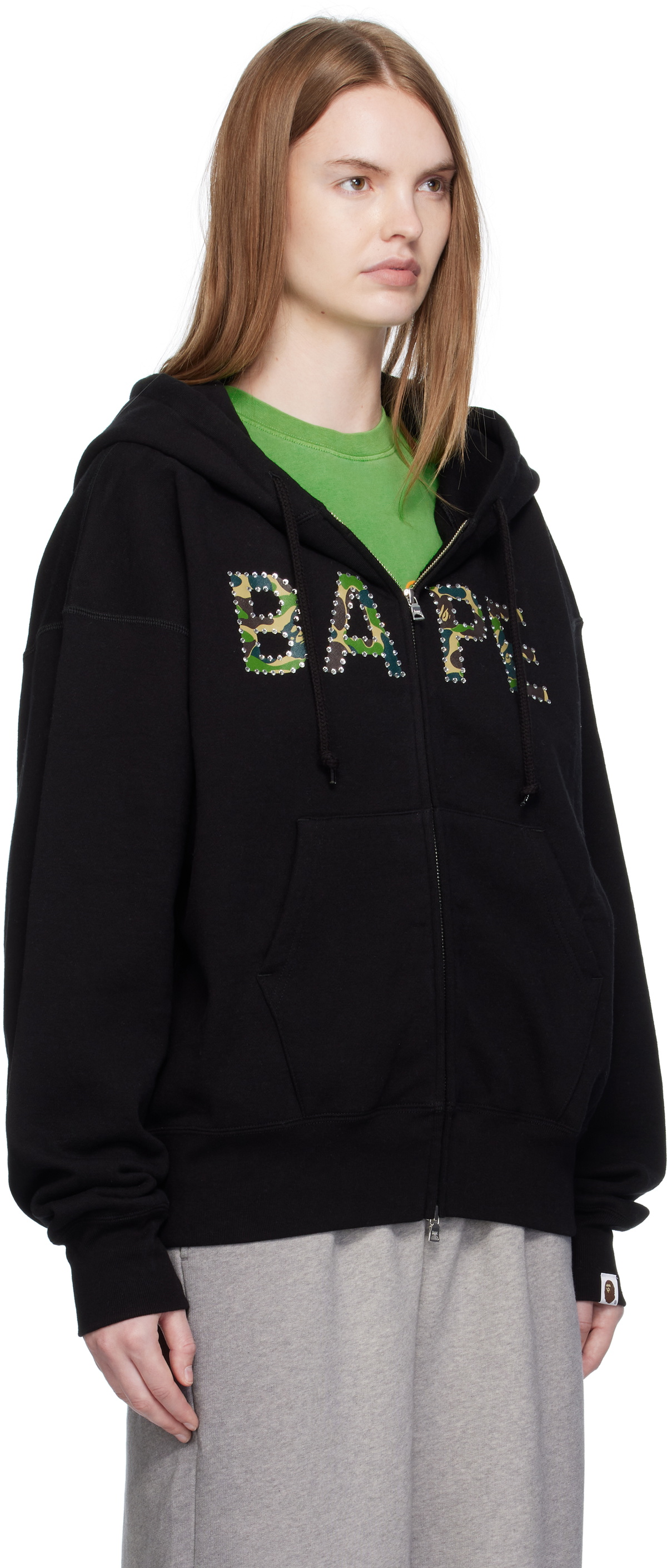 BAPE Black ABC Camo Crystal Logo Wide Zip Hoodie