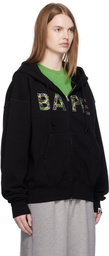 BAPE Black ABC Camo Crystal Logo Wide Zip Hoodie