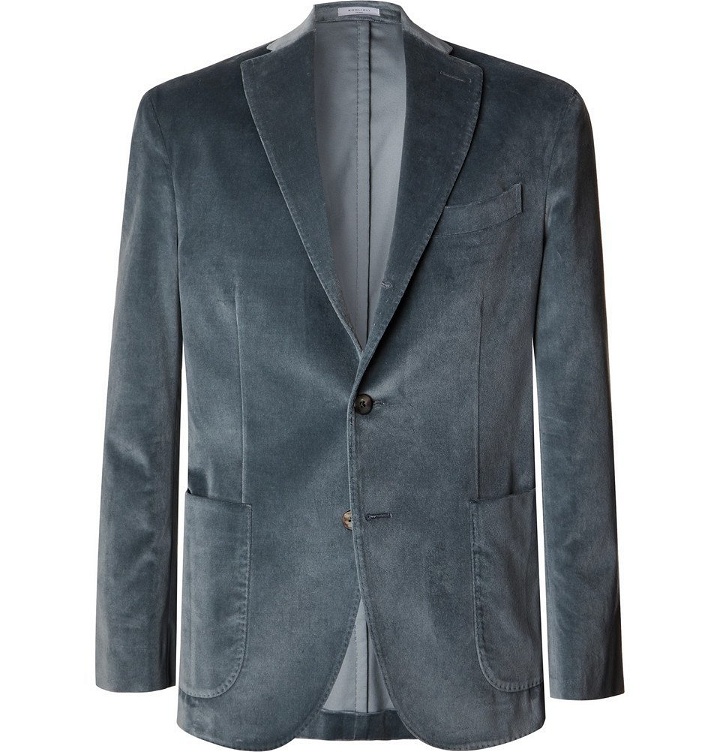 Photo: Boglioli - Blue K-Jacket Slim-Fit Unstructured Cotton-Blend Velvet Blazer - Blue