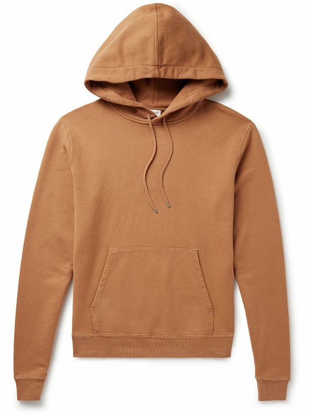 Photo: SAINT LAURENT - Slim-Fit Logo-Embroidered Cotton-Jersey Hoodie - Brown