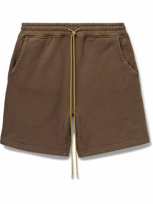 Photo: Rhude - Straight-Leg Logo-Embroidered Cotton-Jersey Drawstring Shorts - Brown