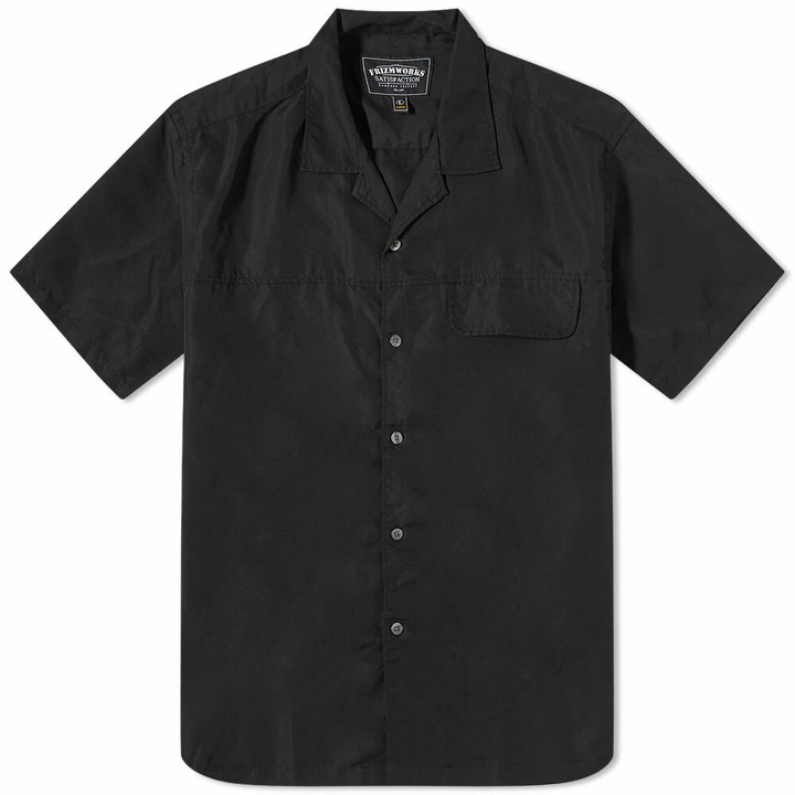 Photo: FrizmWORKS Men's Flap Pocket Open Collar Shirt in Black