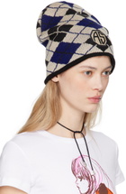Anna Sui Blue & Beige Argyle Patch Beanie