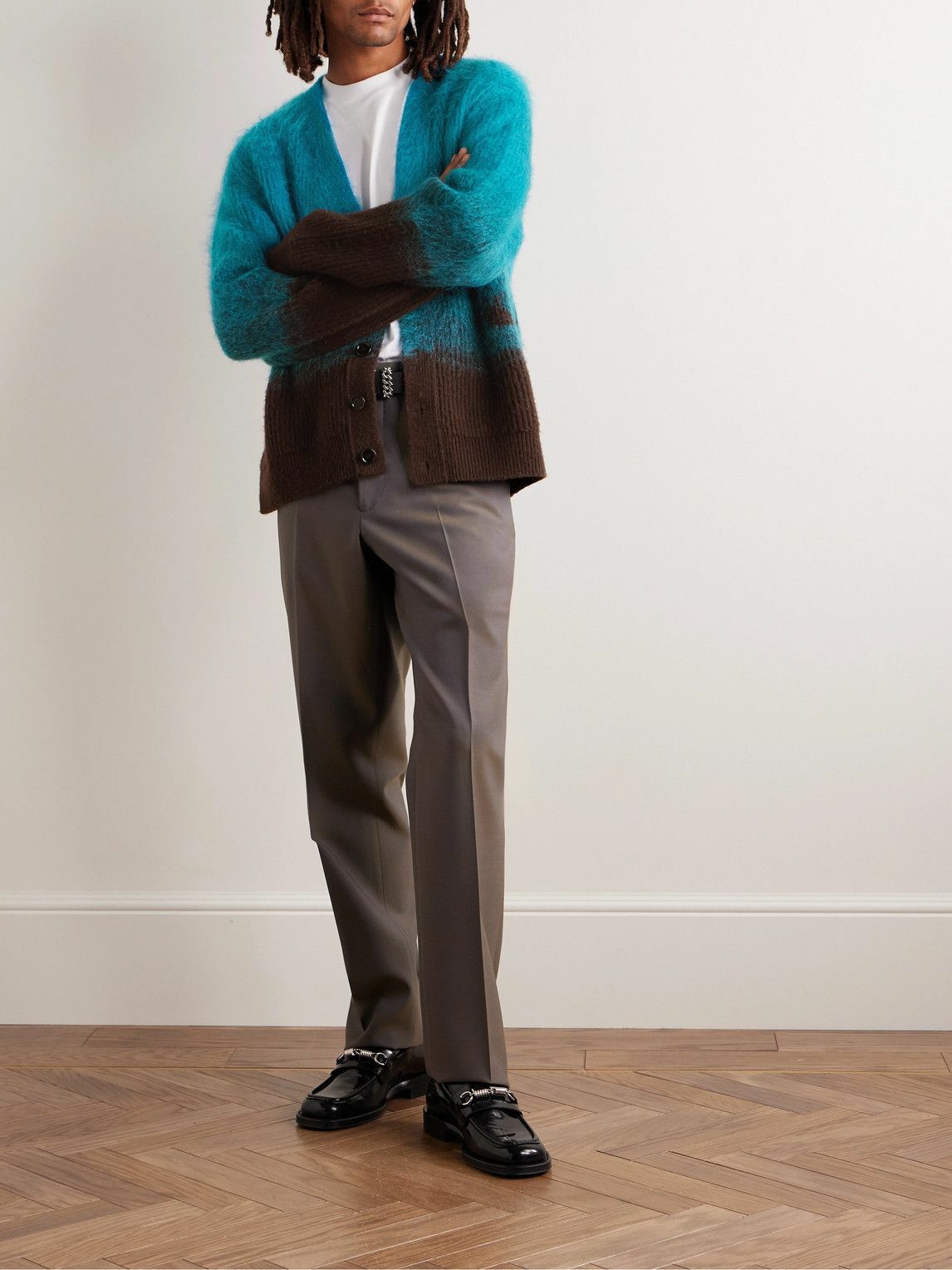 Burberry - Logo-Intarsia Ombré Wool-Blend Cardigan - Blue Burberry