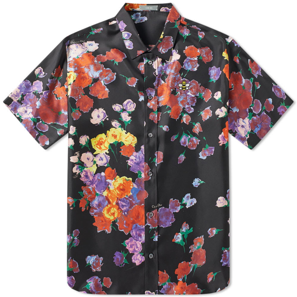 DIOR 19SS KAWS BEE FLORAL SILK SHIRT-