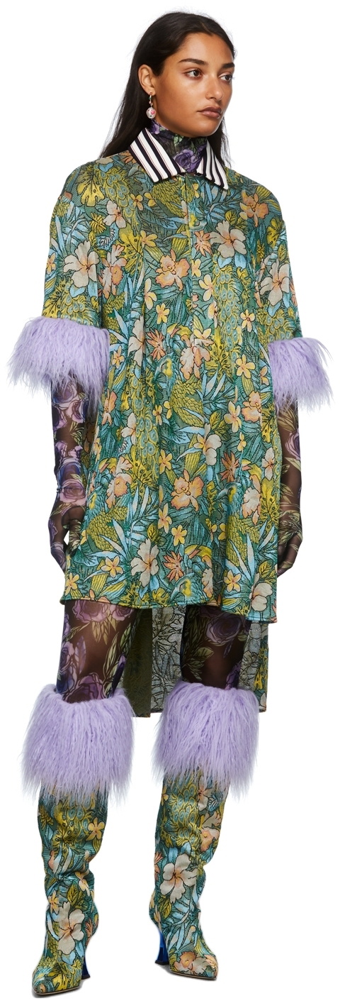 SHUTING QIU Multicolor Floral Faux-Fur Mid-Length Dress