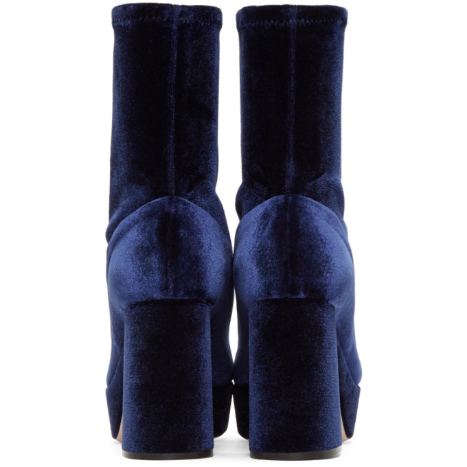 Miu Miu Navy Velvet Platform Sock Boots Miu Miu