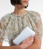 Self-Portrait Bow embellished satin clutch