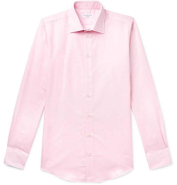 Photo: Richard James - Slim-Fit Cotton and Linen-Blend Shirt - Pink