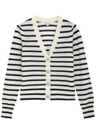 Veronica Beard Solene Striped Cashmere Cardigan Cream