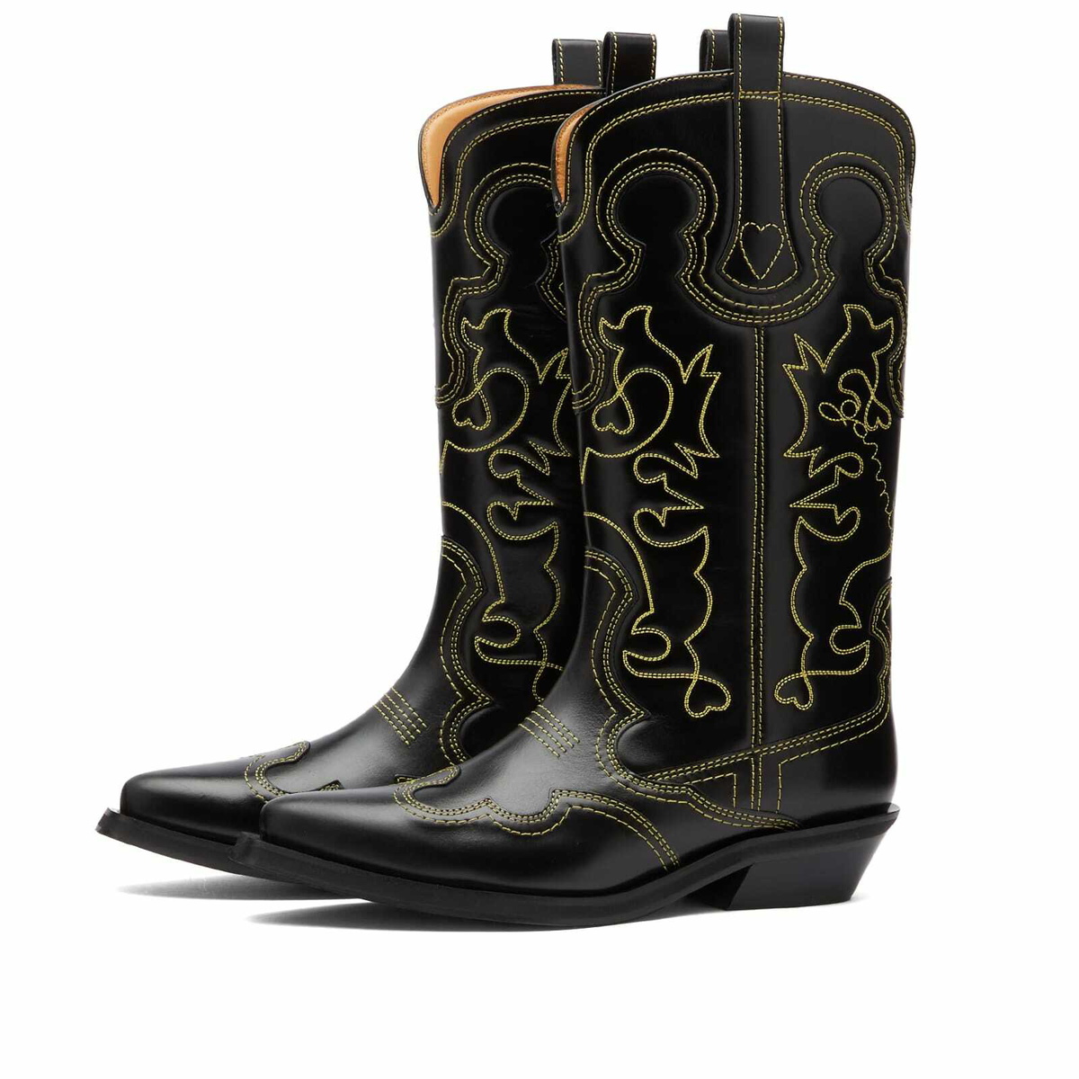 GANNI Women's Embroidered Western Boot in Black GANNI