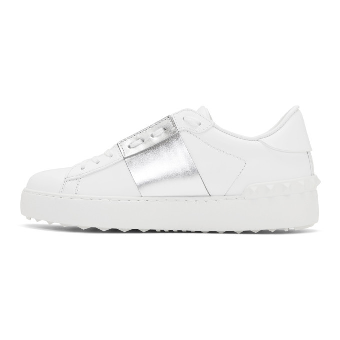 Valentino White and Silver Valentino Garavani Open Sneakers