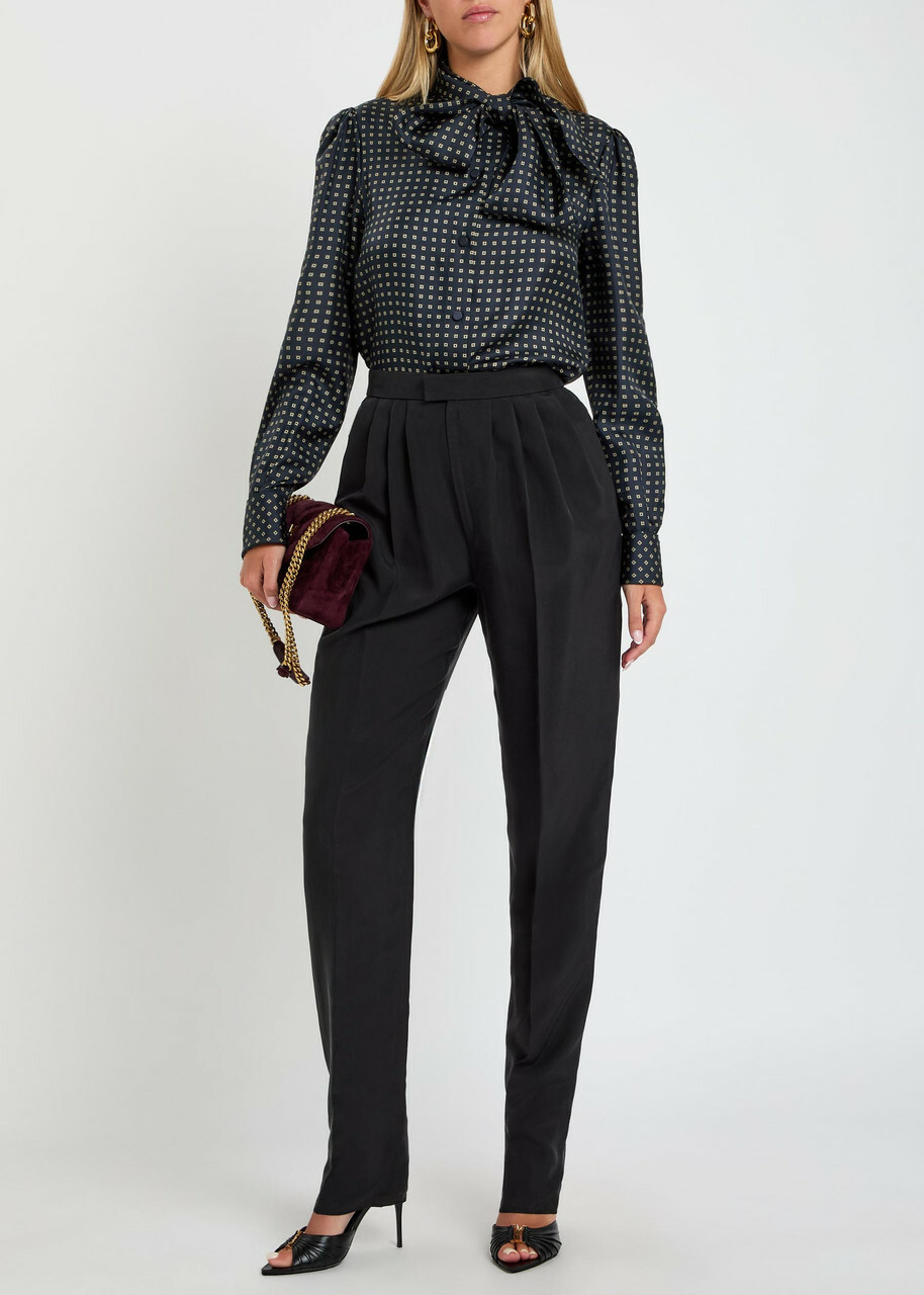 Saint Laurent Patterned Silk Blouse Dark Blue