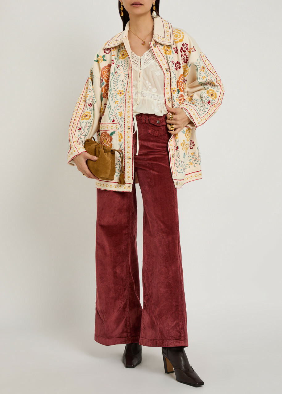 Free People Kellee Wide-leg Corduroy Trousers Red