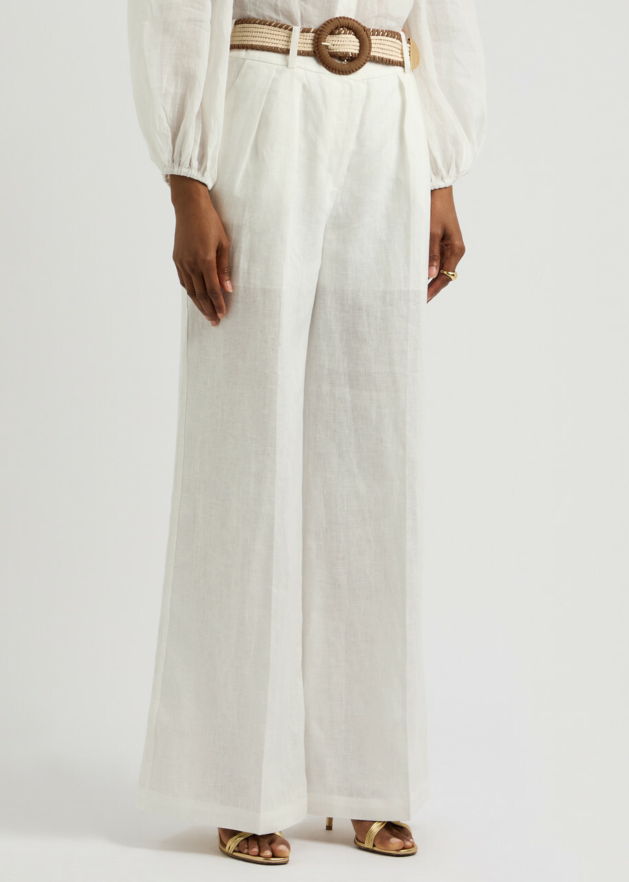 Zimmermann Golden Tuck Wide-leg Linen Trousers Ivory Zimmermann