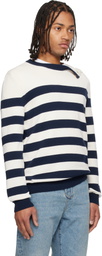 Balmain White & Navy Buttoned Marinière Knit Sweater