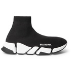 Balenciaga - Speed 2.0 Logo-Print Stretch-Knit Slip-On Sneakers - Black