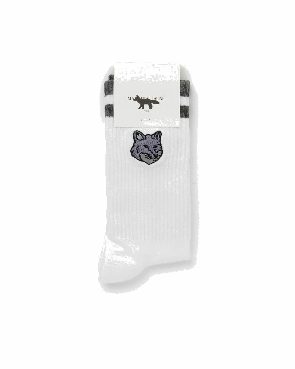 Photo: Maison Kitsune Bold Fox Head Sporty Socks White - Mens - Socks